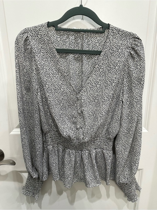 Sienna Sky Tops - Sienna Sky Black & White Printed V-Neck Peplum Blouse